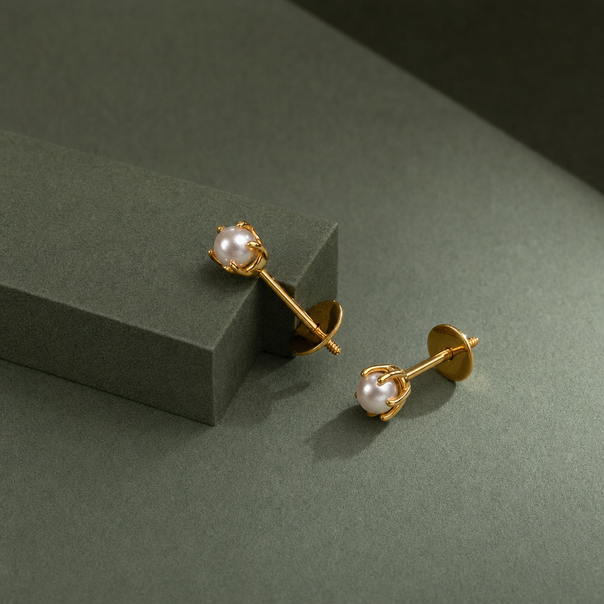 Gold Pearl Stud Earrings