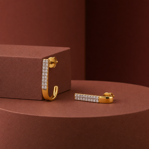 Gold CZ Bali Hoop Earrings