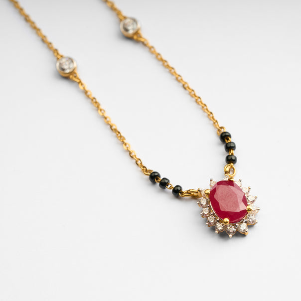 Gold Red Stone & CZ Mangalsutra