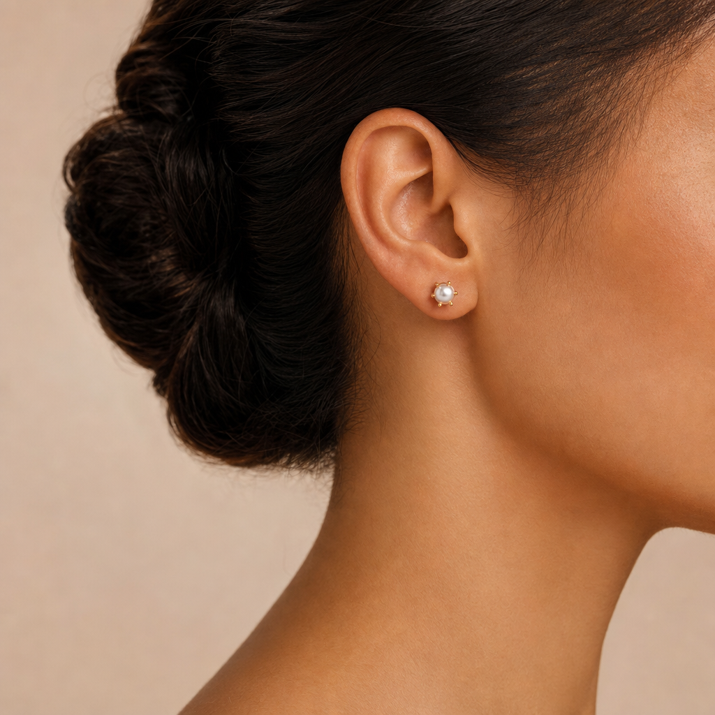 Gold Pearl Stud Earrings