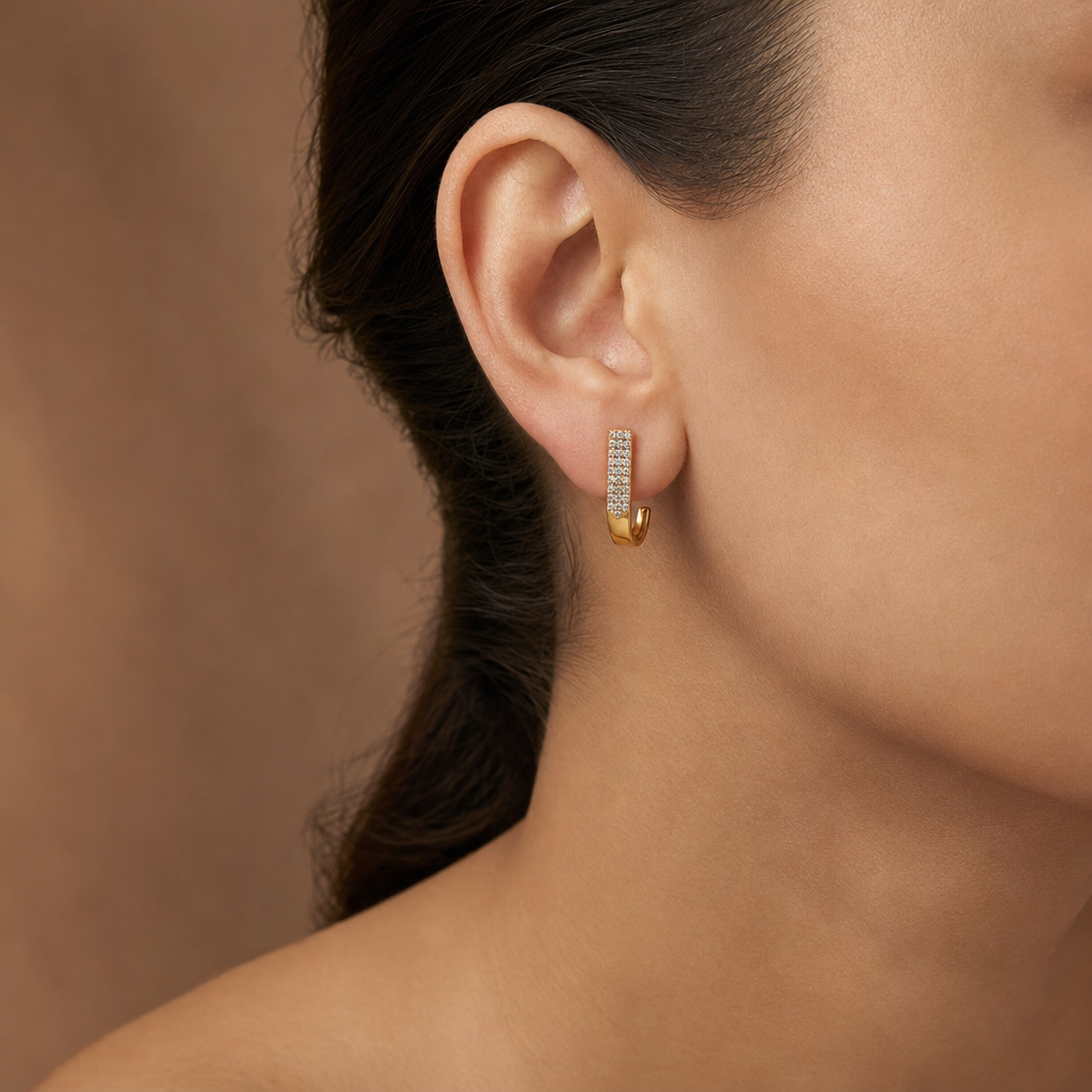 Gold CZ Bali Hoop Earrings