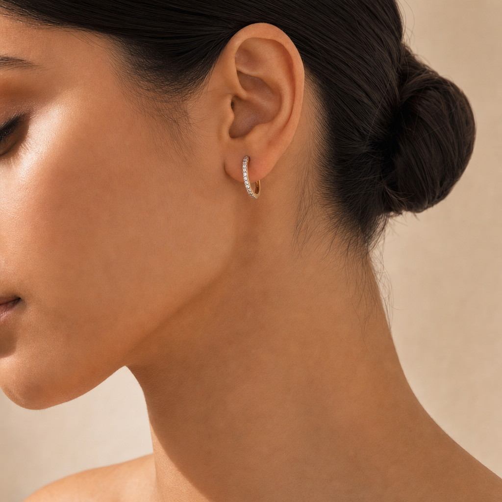 Gold CZ Bali Hoop Earrings