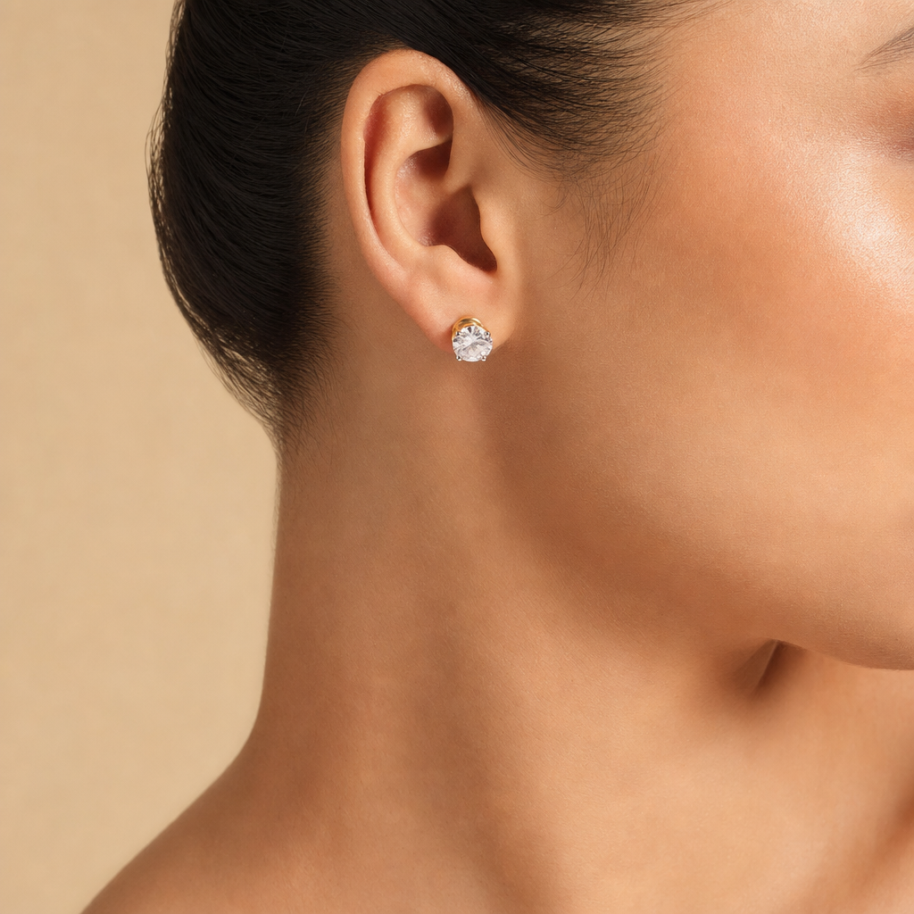 Gold Solitaire Stud Earrings