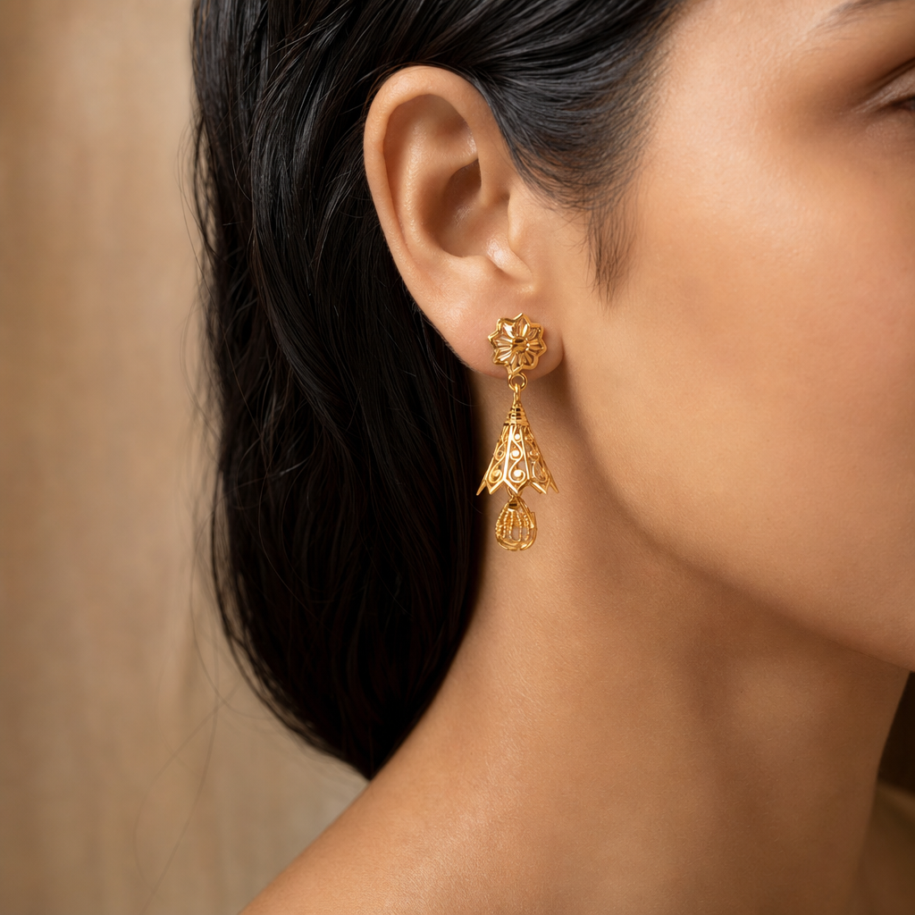 Plain Gold Jhumka Earrings