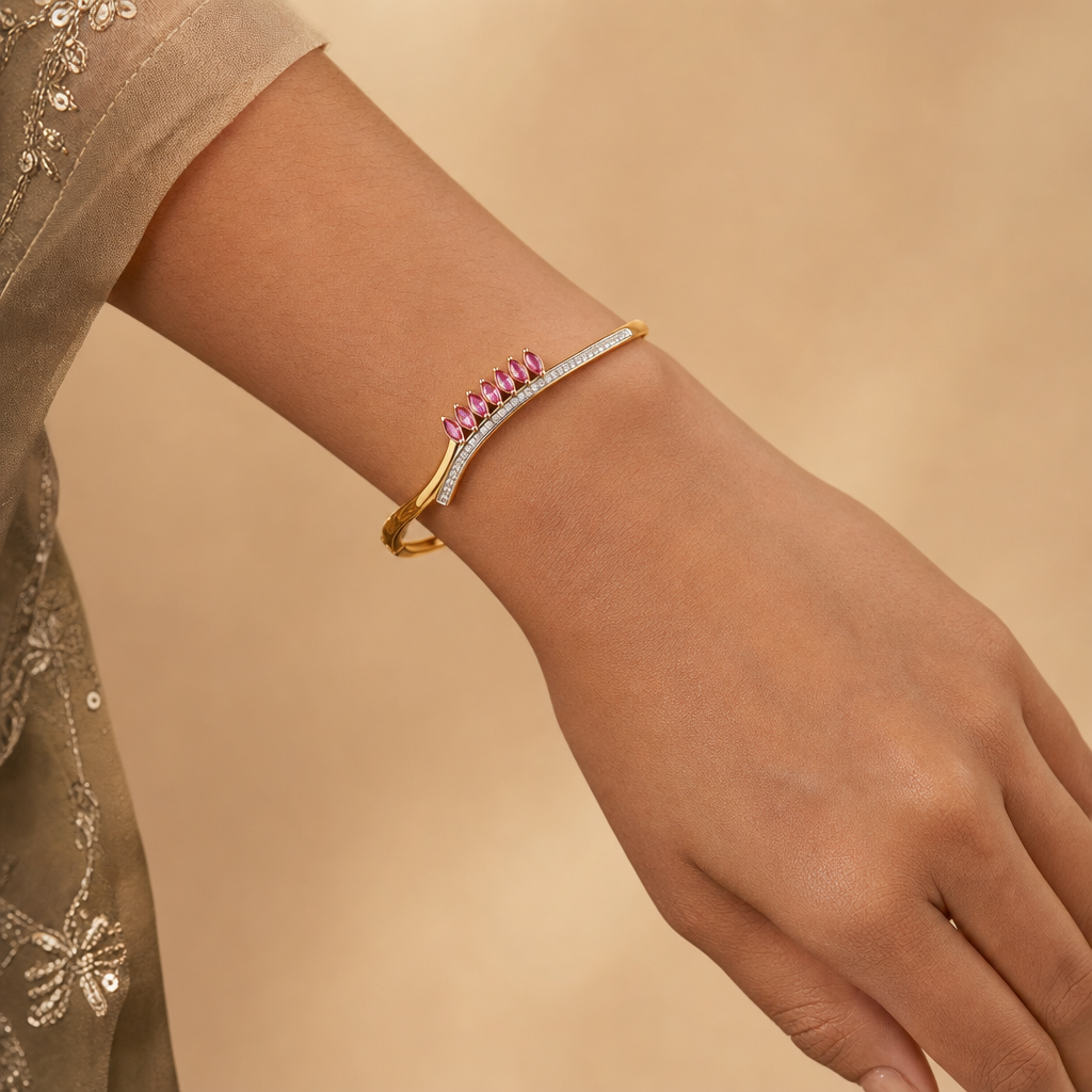 Gold Colour Stone & CZ Stiff Bracelet