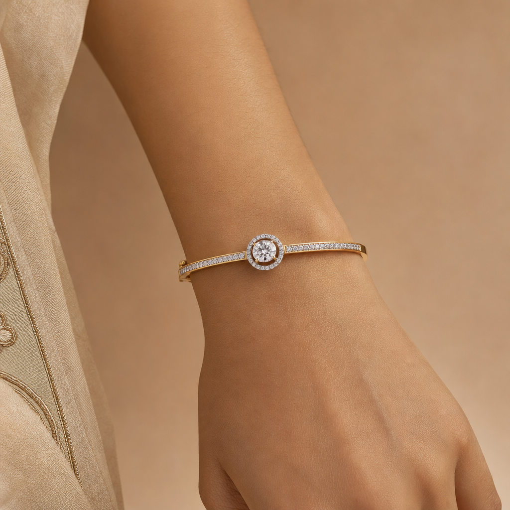 Gold CZ Stiff Bracelet