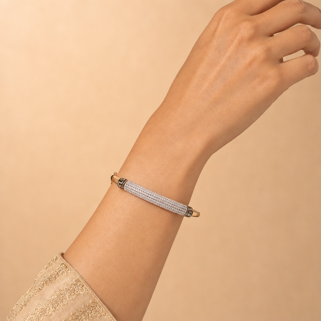 Gold CZ & Colour Stone Stiff Bracelet