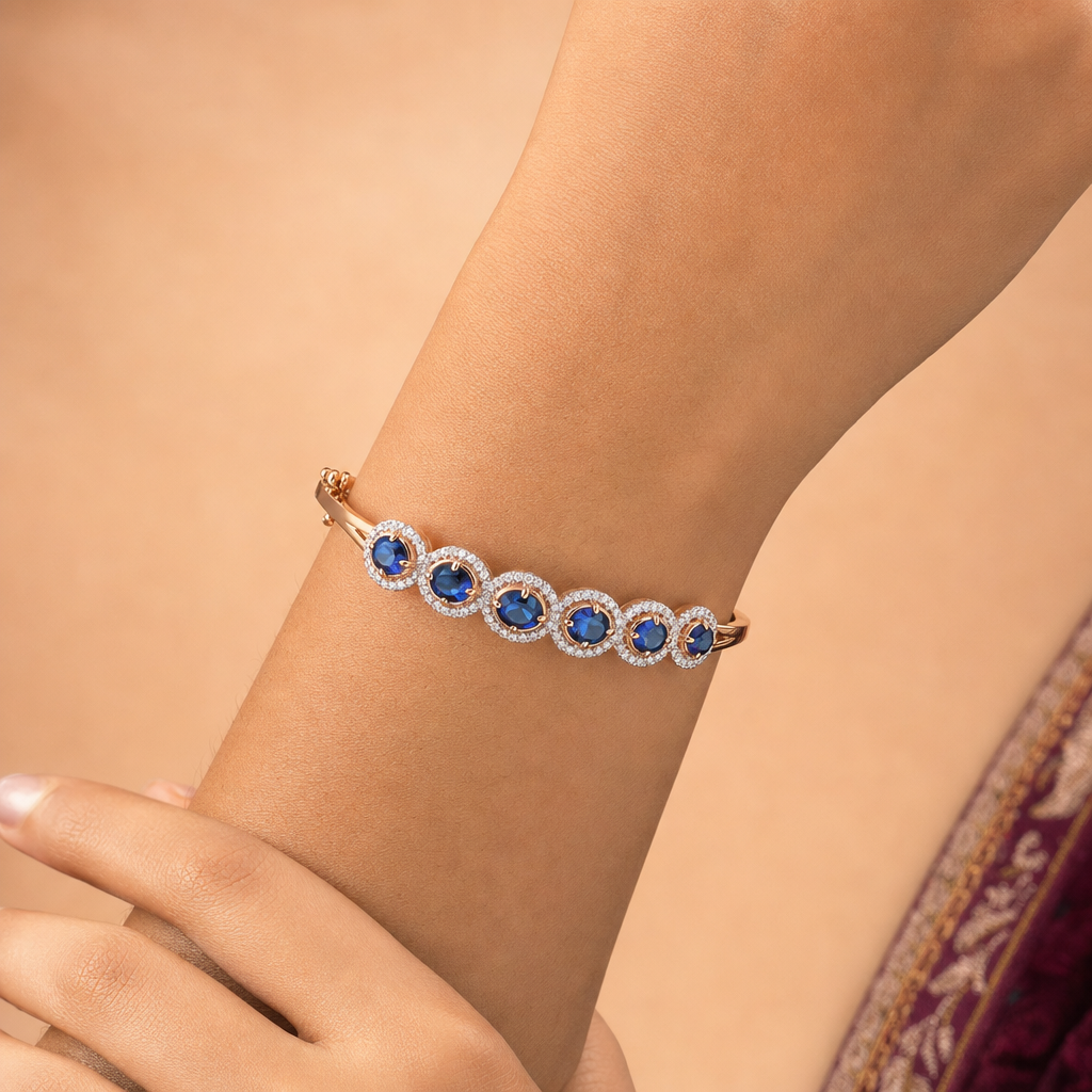Gold CZ & Colour Stone Stiff Bracelet