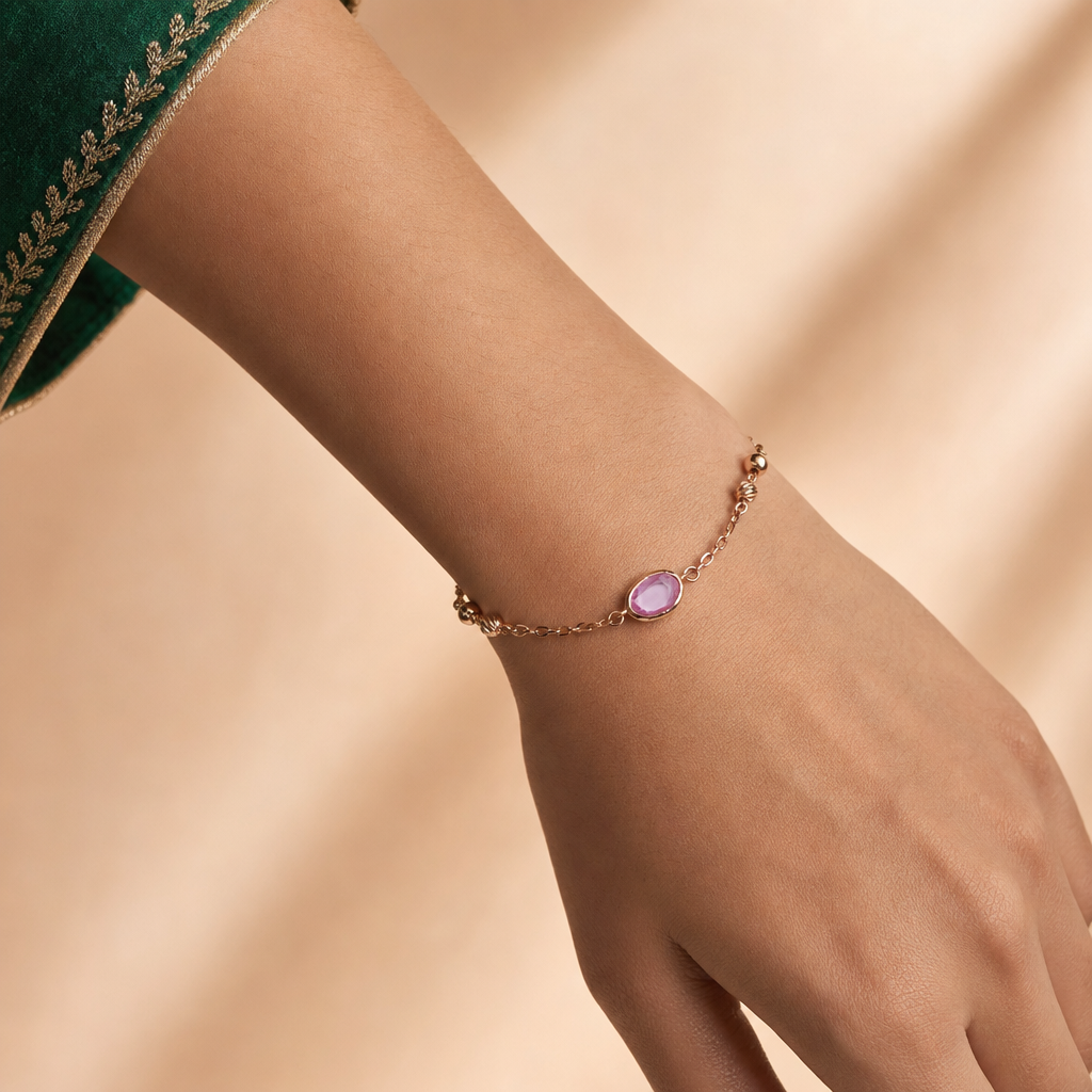Gold Colour Stone Chain Bracelet