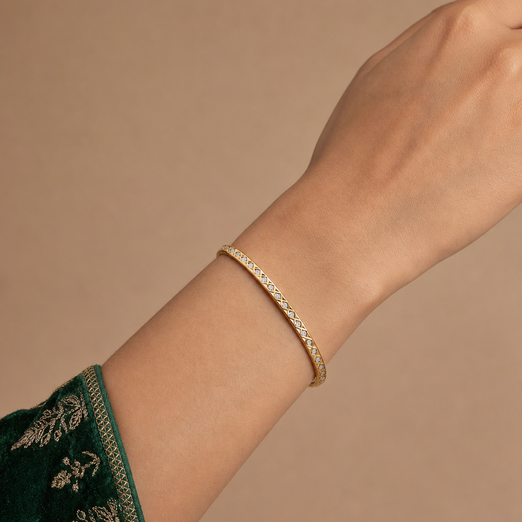 Gold Rhodium-Finish Textured Stiff Bracelet