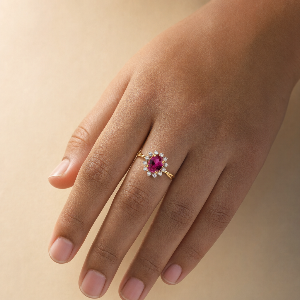Gold Colour Stone & CZ Ring