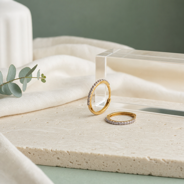 Gold CZ Bali Hoop Earrings