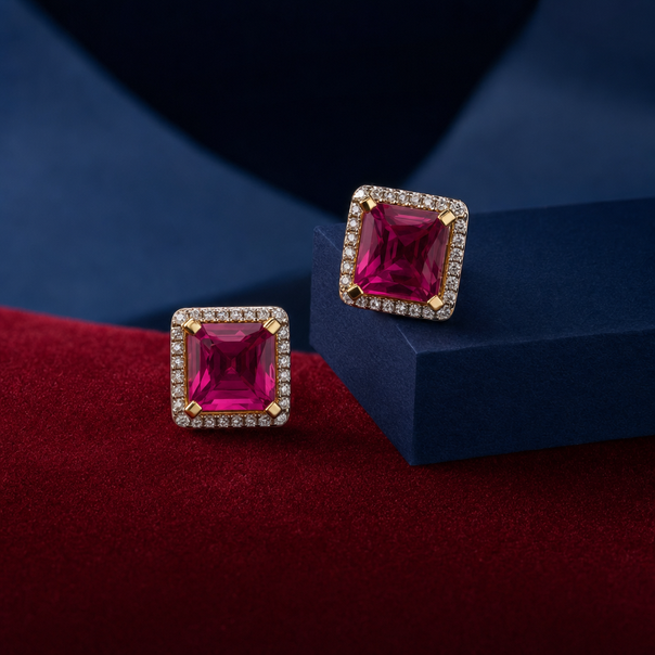 Gold Colour Stone & CZ Stud Earrings