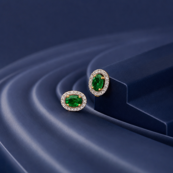 Gold Colour Stone & CZ Stud Earrings