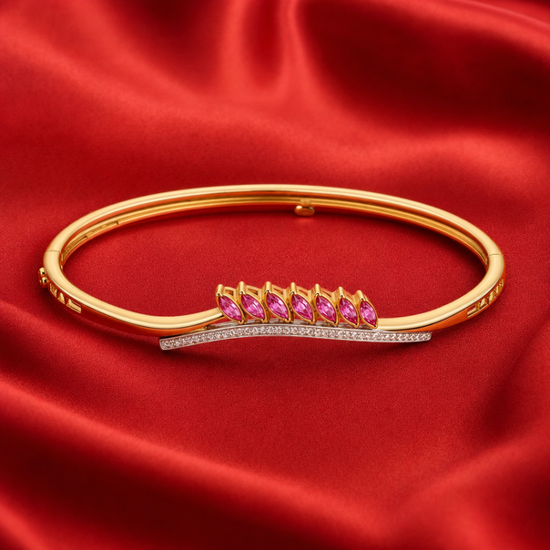 Gold Colour Stone & CZ Stiff Bracelet
