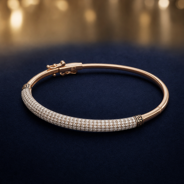 Gold CZ & Colour Stone Stiff Bracelet