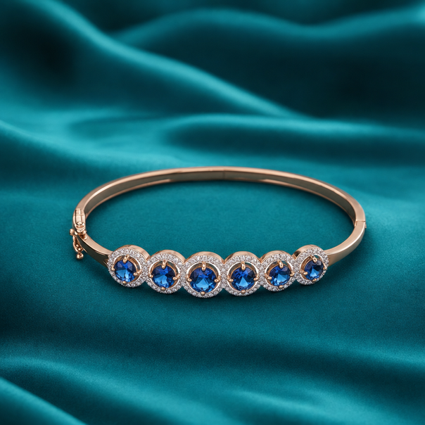 Gold CZ & Colour Stone Stiff Bracelet