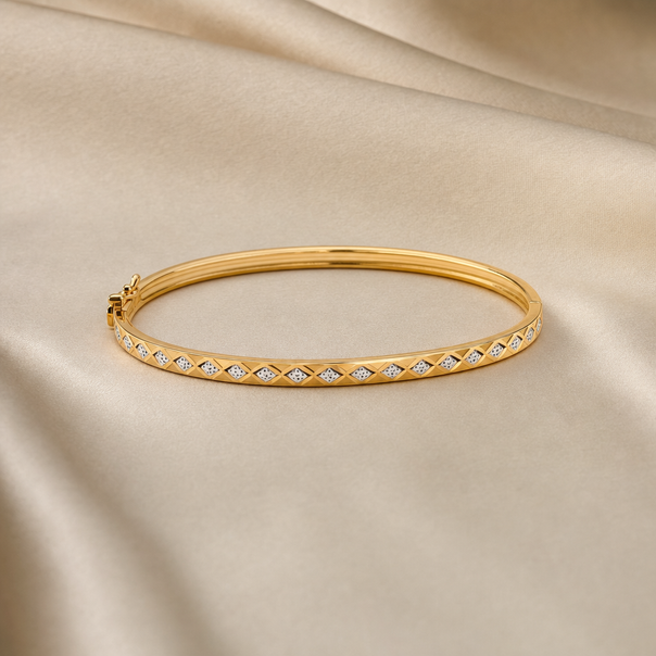 Gold Rhodium-Finish Textured Stiff Bracelet