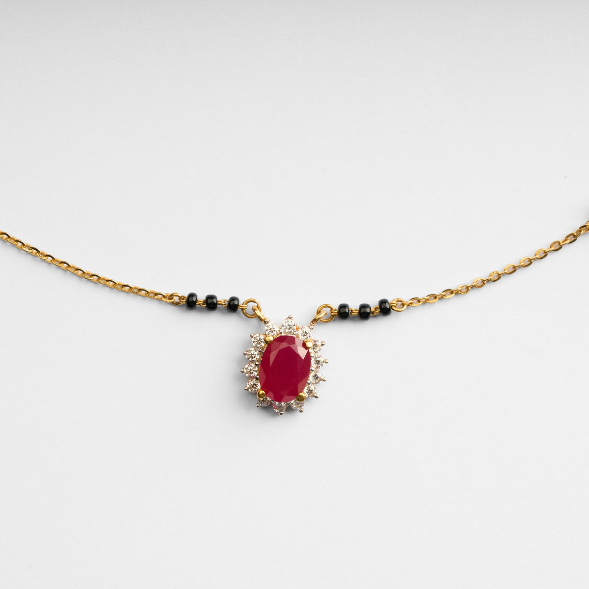 Gold Red Stone & CZ Mangalsutra
