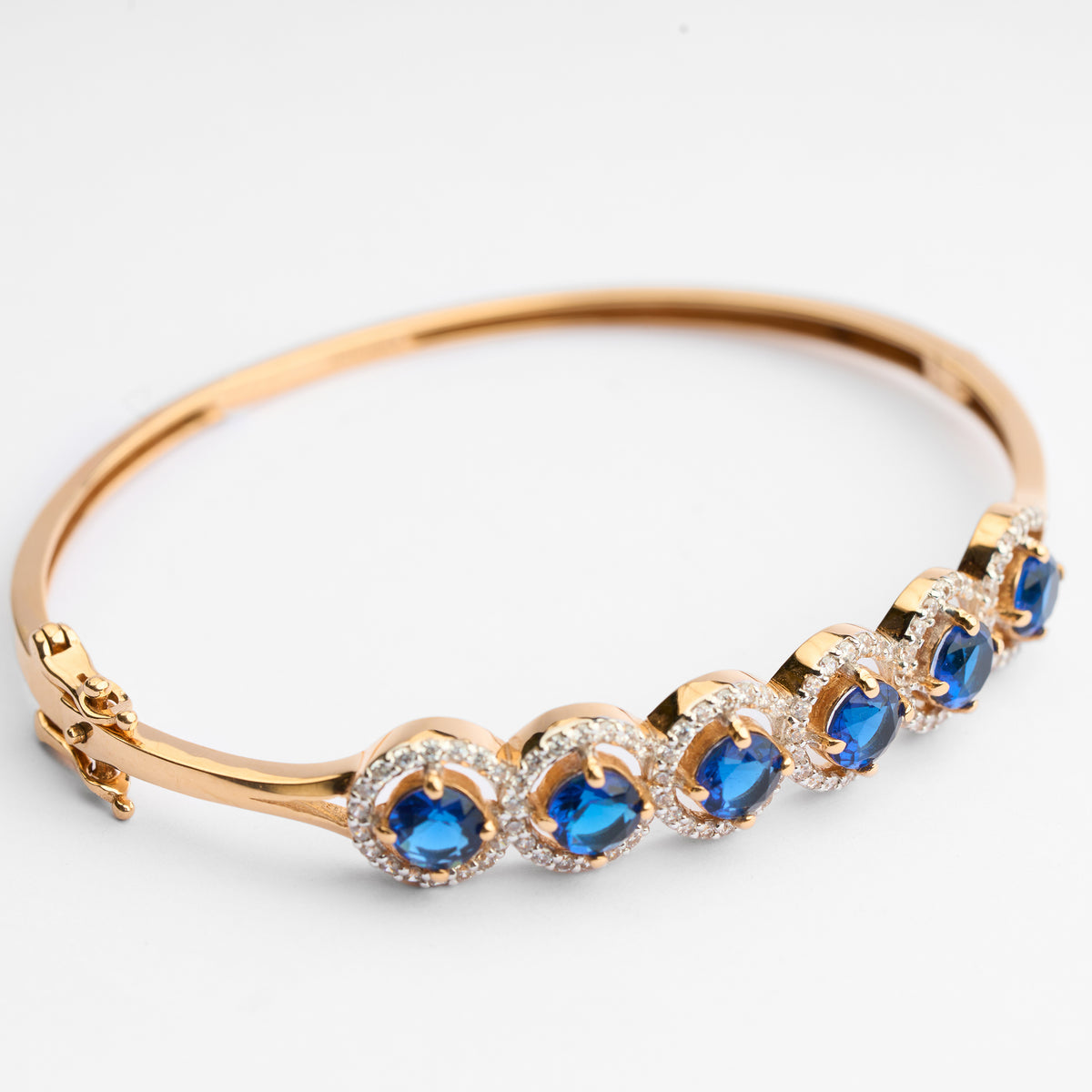 Gold CZ & Colour Stone Stiff Bracelet