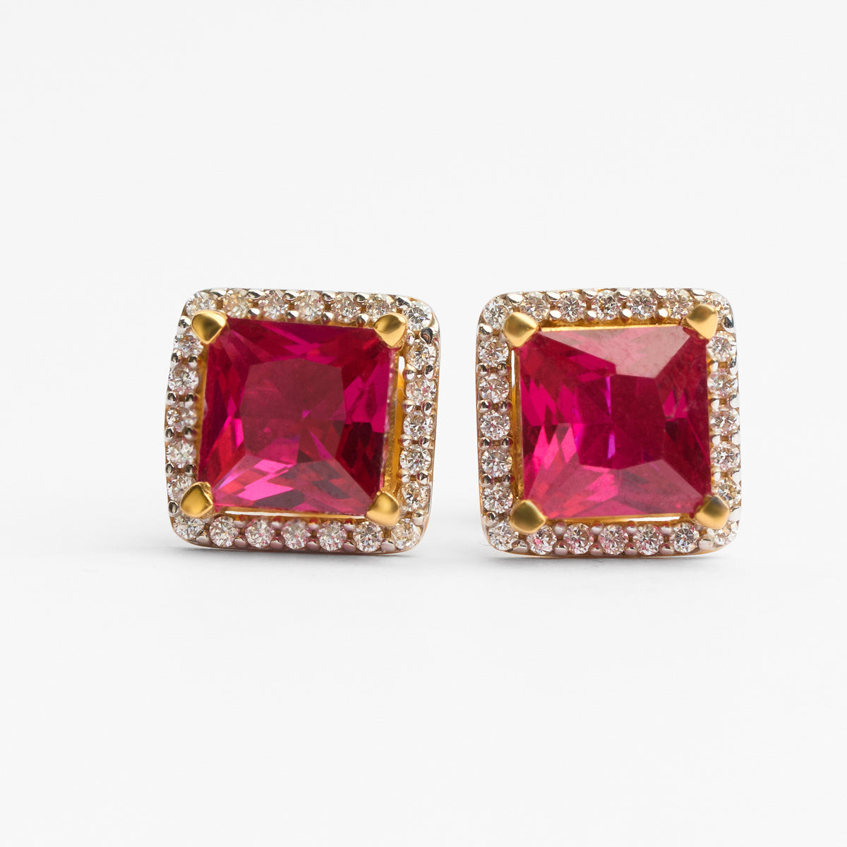 Gold Colour Stone & CZ Stud Earrings