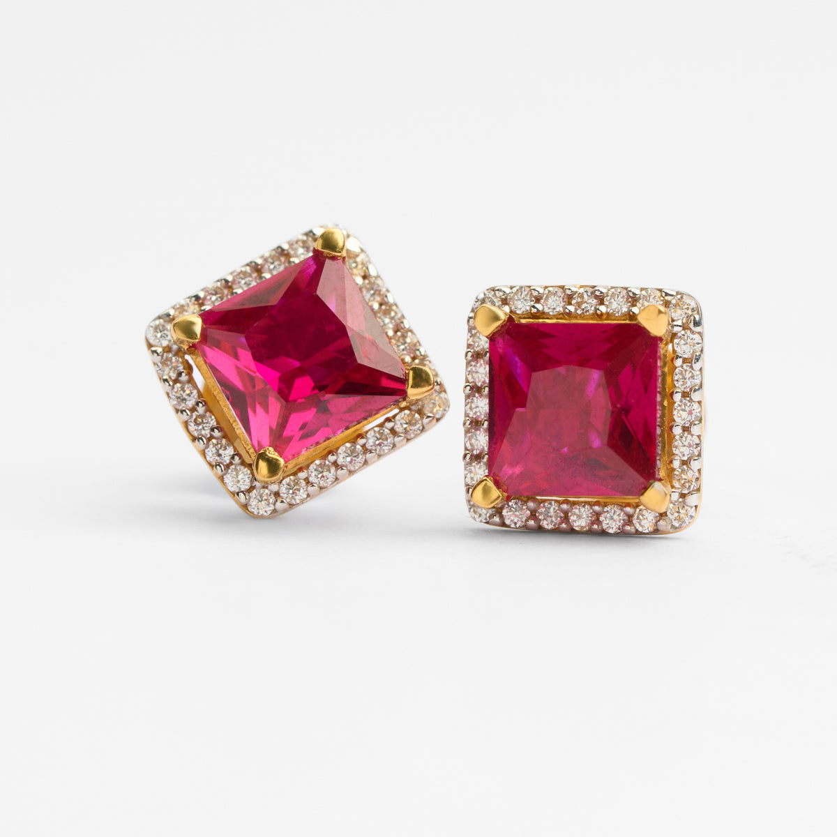 Gold Colour Stone & CZ Stud Earrings