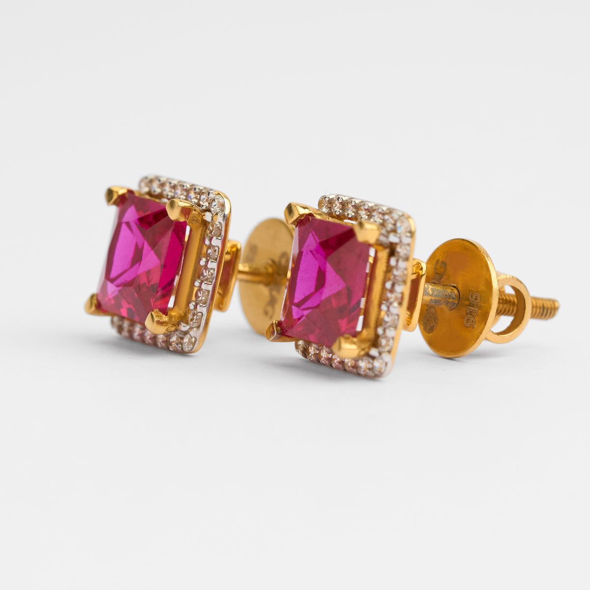 Gold Colour Stone & CZ Stud Earrings