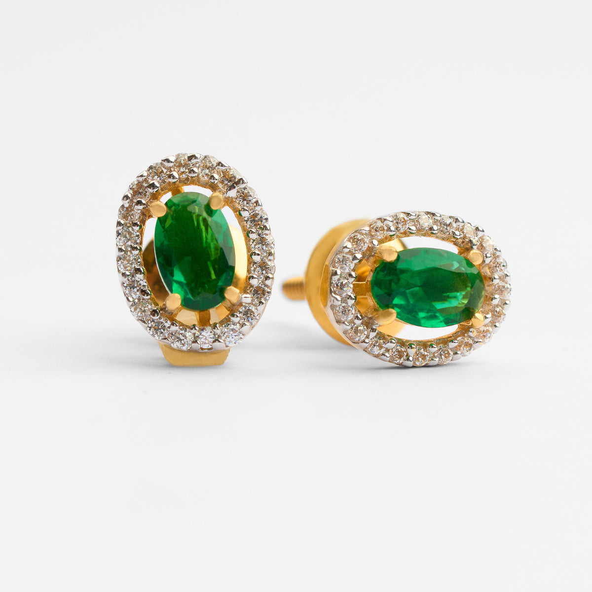 Gold Colour Stone & CZ Stud Earrings