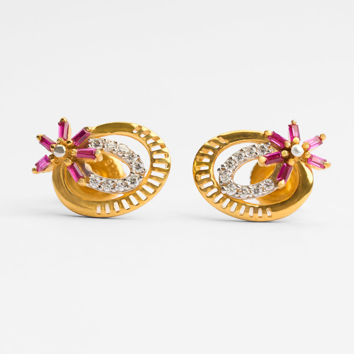 Gold Colour Stone & CZ Stud Earrings
