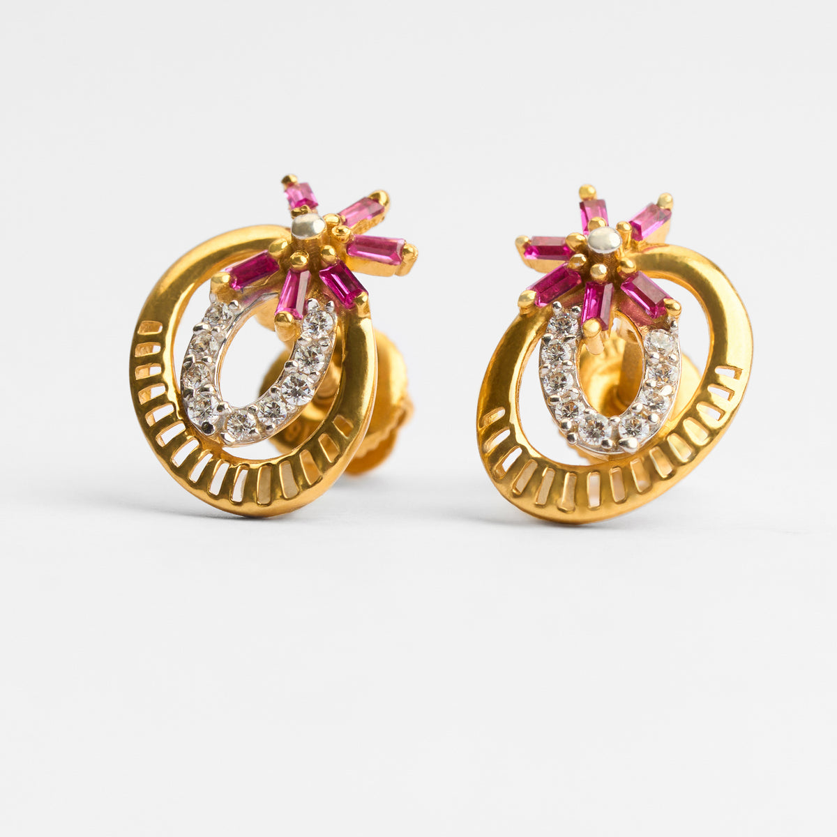 Gold Colour Stone & CZ Stud Earrings