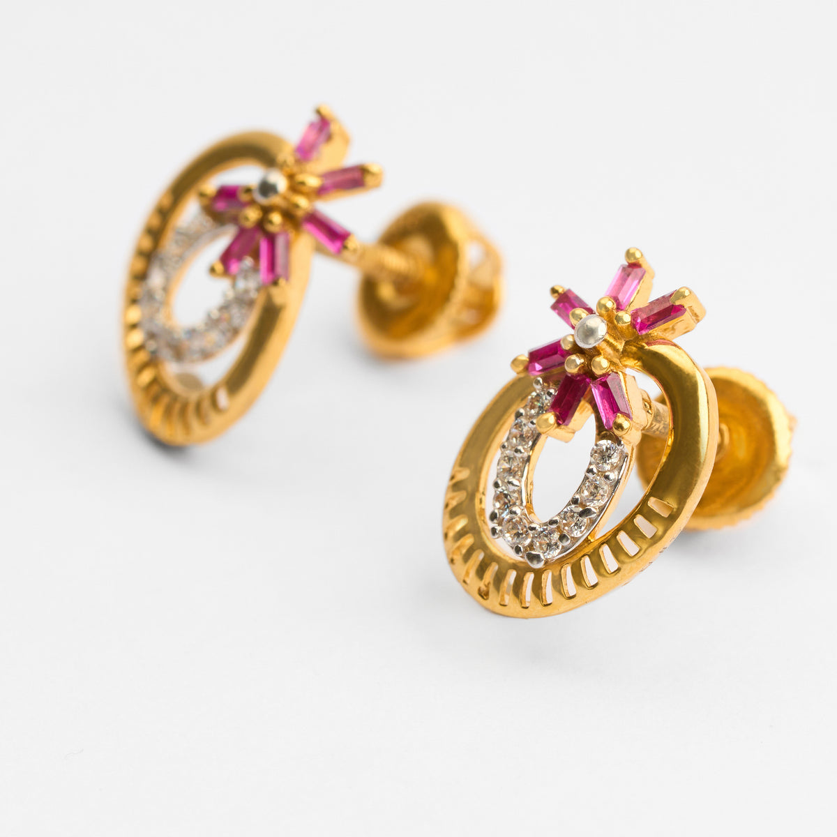 Gold Colour Stone & CZ Stud Earrings