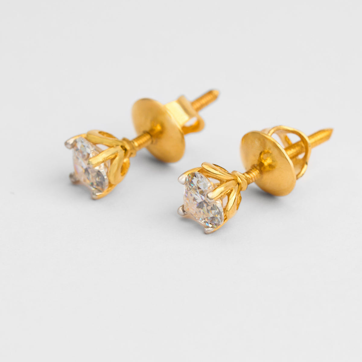 Gold Solitaire Stud Earrings